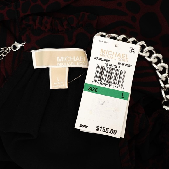 Michael Michael Kors Womens Printed Halter-Neck Dress Dark Ruby Size  Large - Picture 4 of 6